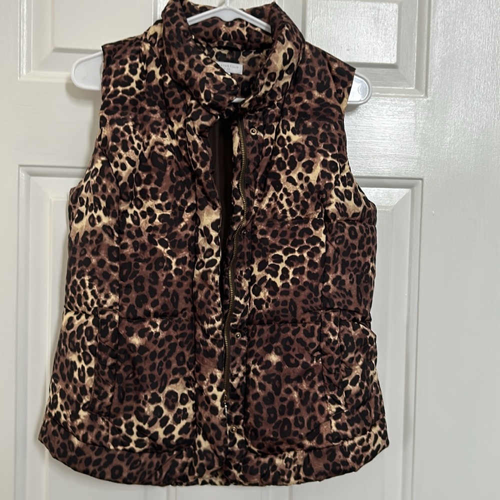 CHARTER CLUB Leopard - Cheetah Print Puffer Vest-Womens Petite Sm - Gently Worn